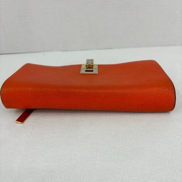 Michael Kors Bancroft Pebbled Calf Leather Wallet Orange Gold Tone Lock - Picture 16 of 16